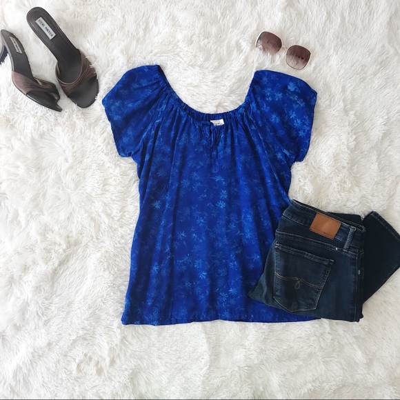 Blue peasant blouse size small short sleeves - Picture 1 of 6